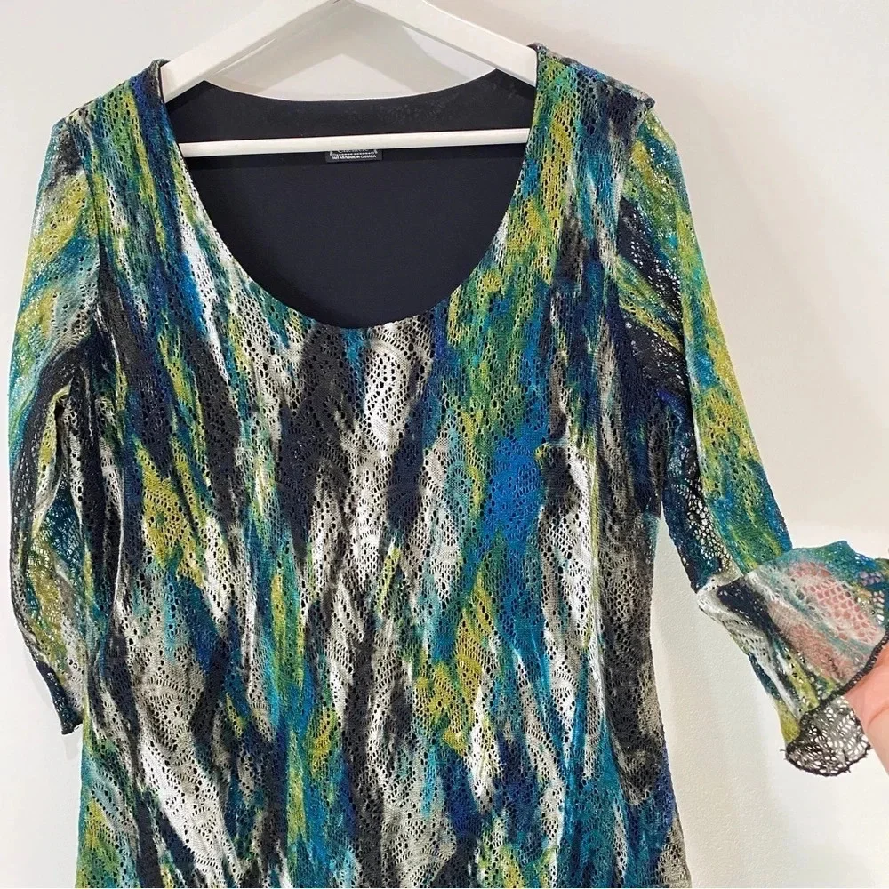 Clientele Watercolor Lace Overlay Frilly Blouse Size M
